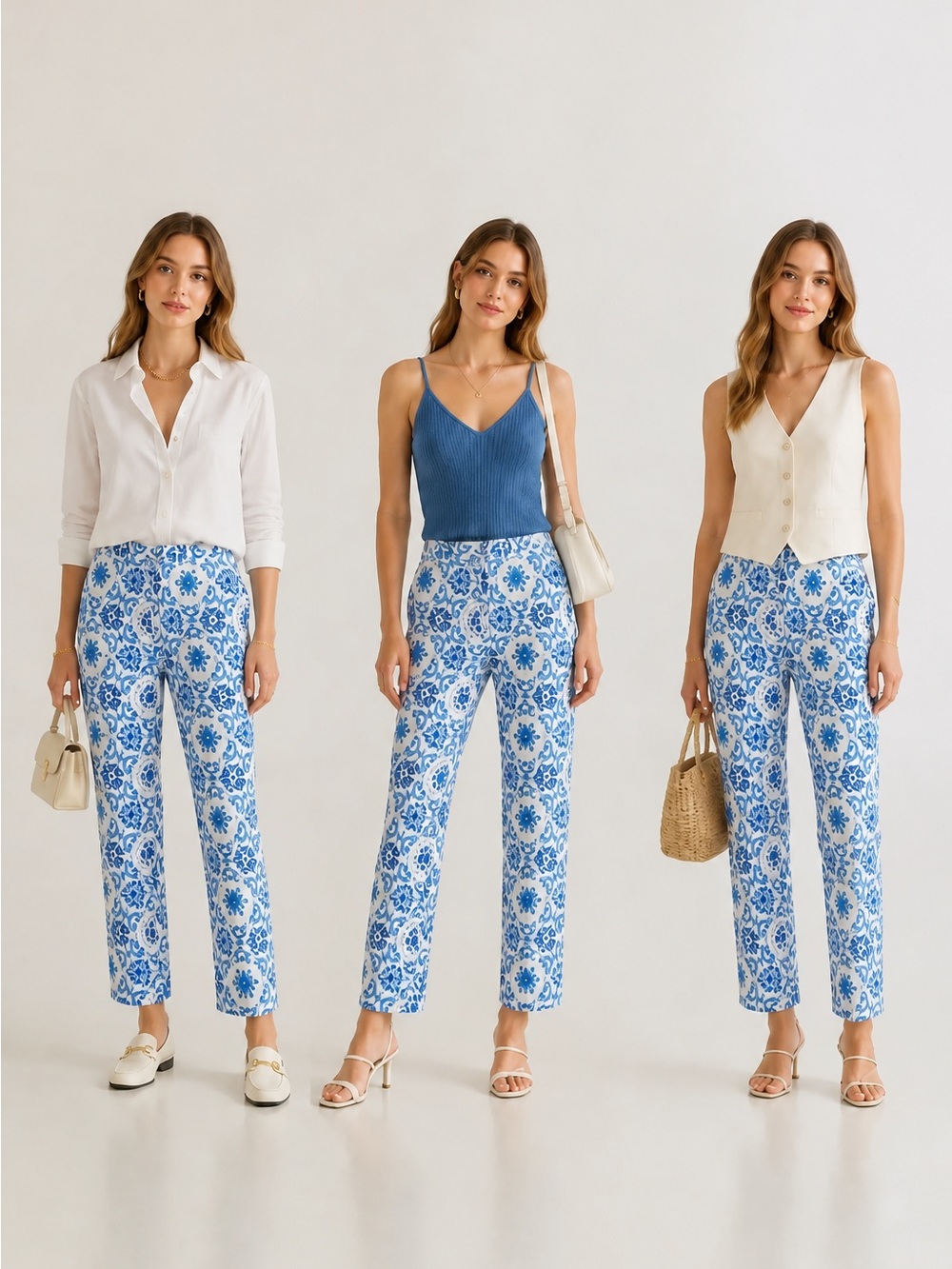 NWT Talbots Women’s Heritage Blue Mediterranean Tile-Print Pant
